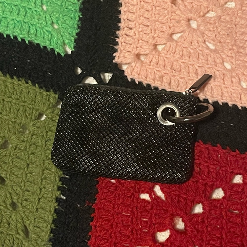 Beaded black keyring coin purse